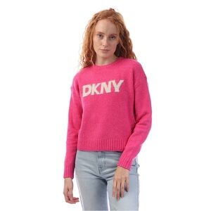 DKNY Women's Tinsel Logo Boucle Crew Knit Sweater Sweater